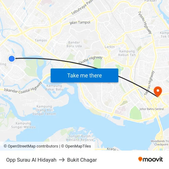 Opp Surau Al Hidayah to Bukit Chagar map