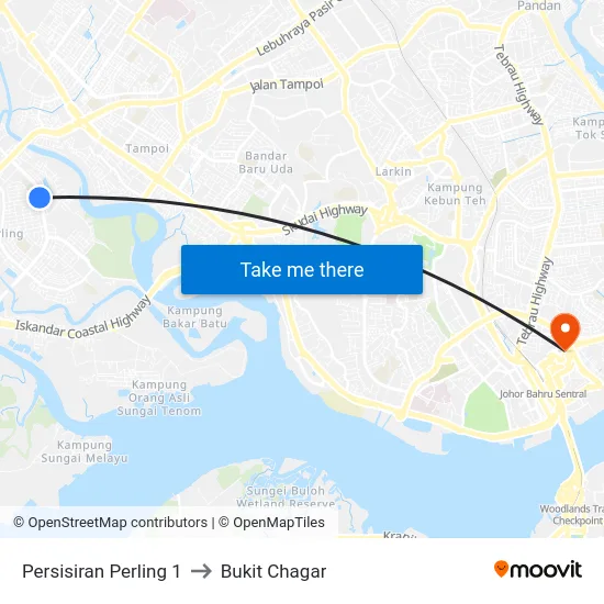 Persisiran Perling 1 to Bukit Chagar map