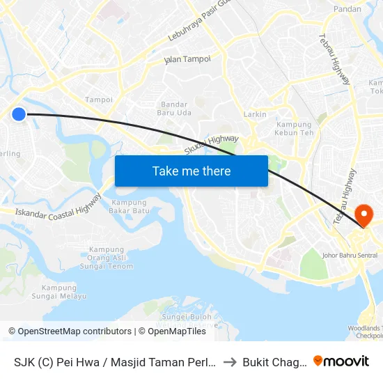 SJK (C) Pei Hwa / Masjid Taman Perling to Bukit Chagar map