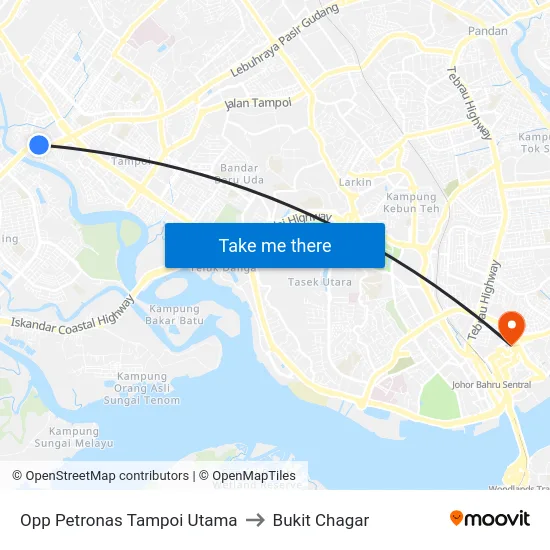 Opp Petronas Tampoi Utama to Bukit Chagar map