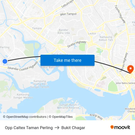 Opp Caltex Taman Perling to Bukit Chagar map