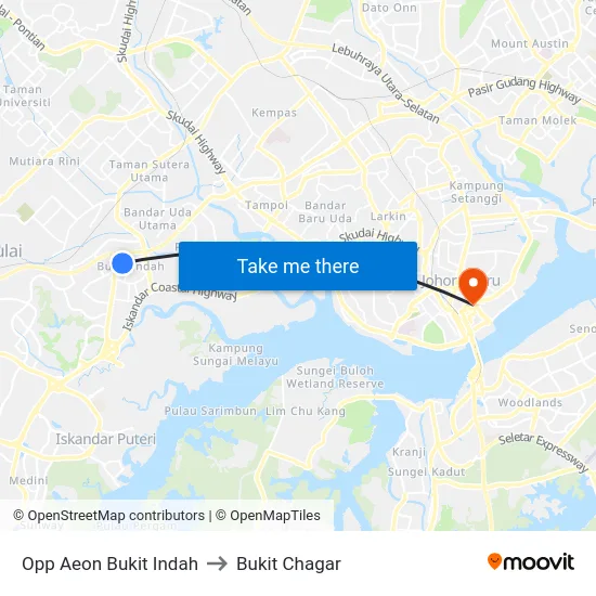 Opp Aeon Bukit Indah to Bukit Chagar map