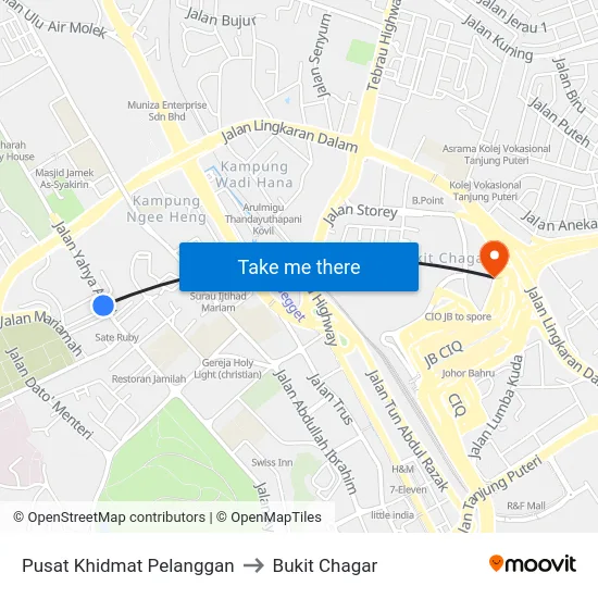 Pusat Khidmat Pelanggan to Bukit Chagar map