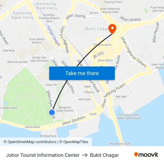 Johor Tourist Information Center to Bukit Chagar map