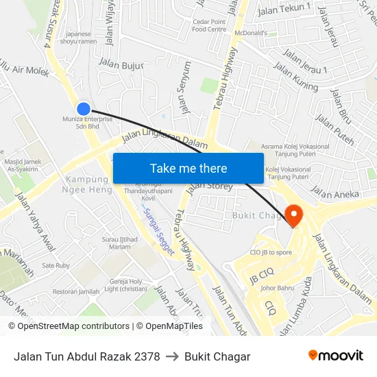 Jalan Tun Abdul Razak 2378 to Bukit Chagar map