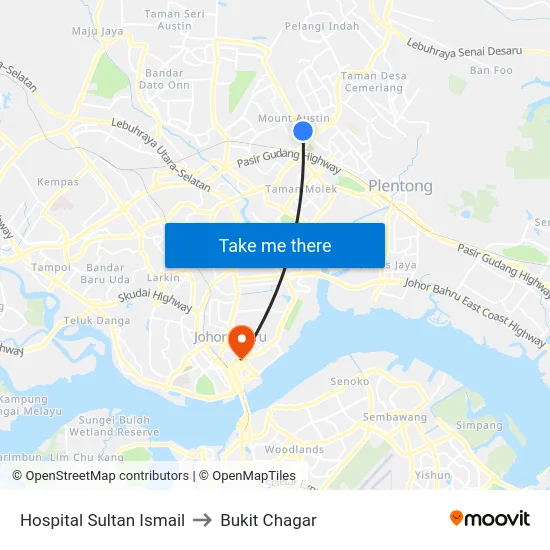 Hospital Sultan Ismail to Bukit Chagar map