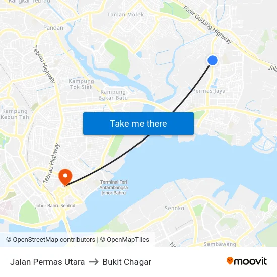 Jalan Permas Utara to Bukit Chagar map