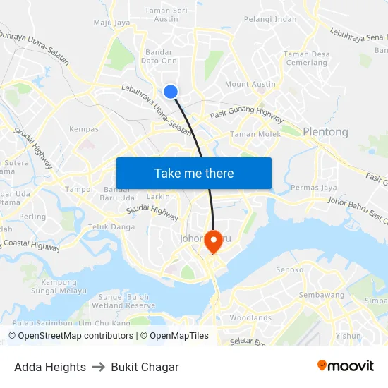 Adda Heights to Bukit Chagar map