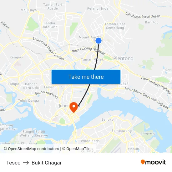 Tesco to Bukit Chagar map