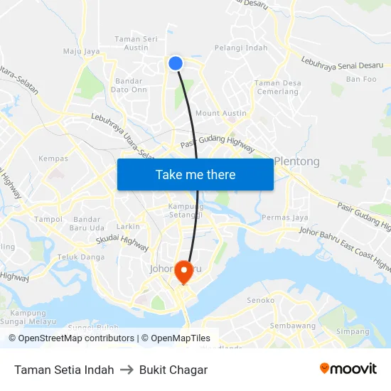 Taman Setia Indah to Bukit Chagar map