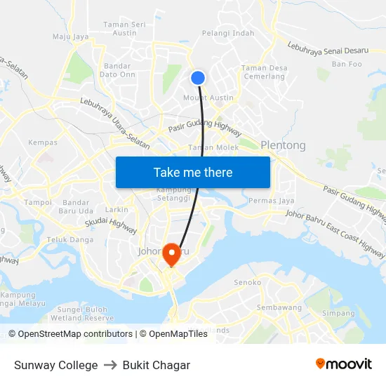 Sunway College to Bukit Chagar map