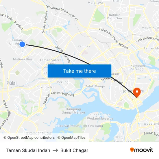 Taman Skudai Indah to Bukit Chagar map