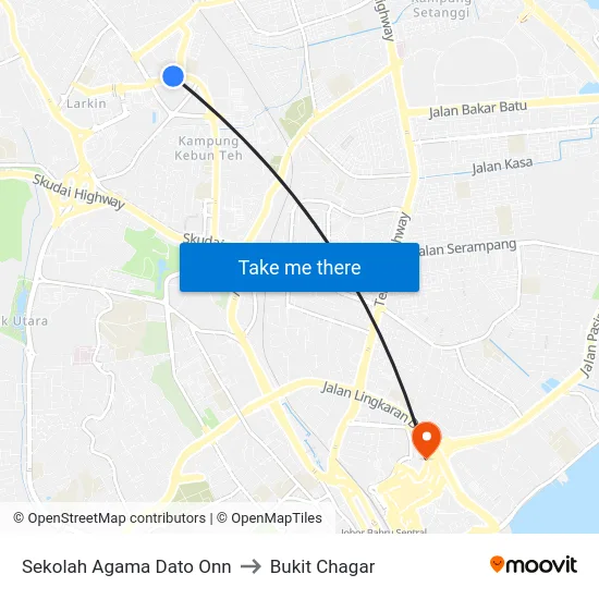 Sekolah Agama Dato Onn to Bukit Chagar map