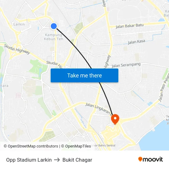 Opp Stadium Larkin to Bukit Chagar map