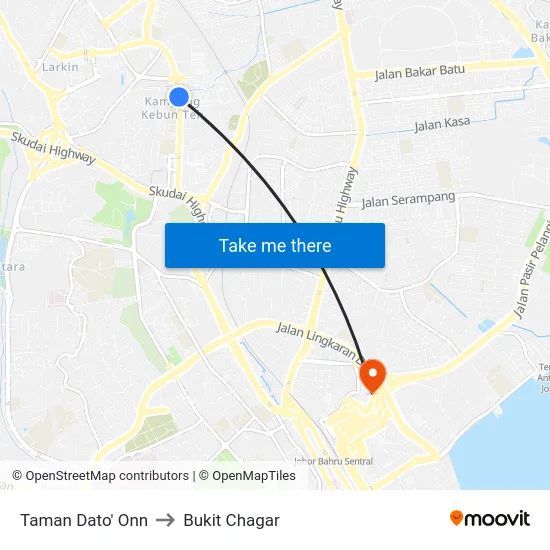 Taman Dato' Onn to Bukit Chagar map
