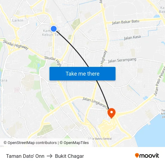 Taman Dato' Onn to Bukit Chagar map