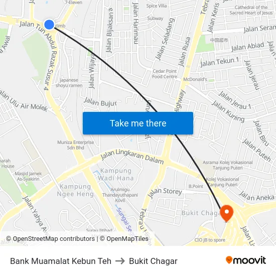 Bank Muamalat Kebun Teh to Bukit Chagar map