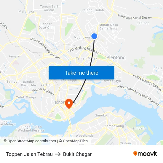 Toppen Jalan Tebrau to Bukit Chagar map