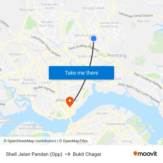 Shell Jalan Pandan (Opp) to Bukit Chagar map
