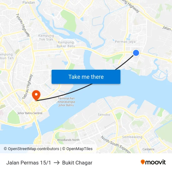 Jalan Permas 15/1 to Bukit Chagar map