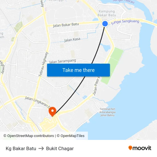 Kg Bakar Batu to Bukit Chagar map