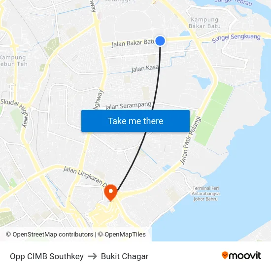 Opp CIMB Southkey to Bukit Chagar map