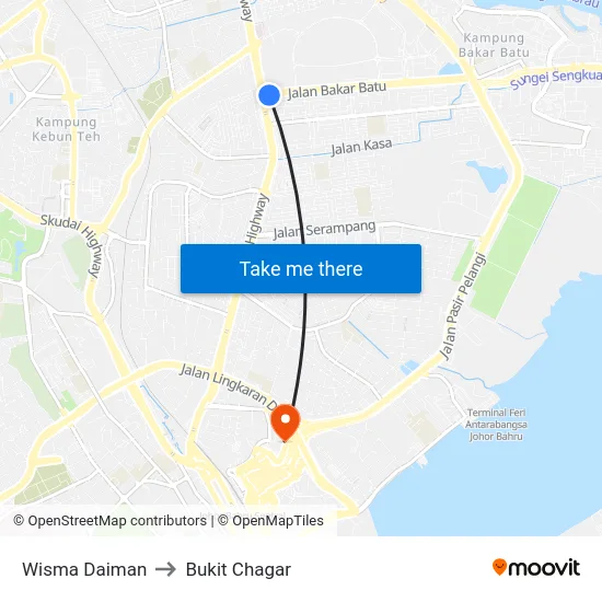 Wisma Daiman to Bukit Chagar map
