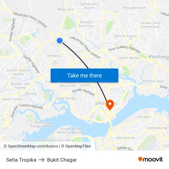 Setia Tropika to Bukit Chagar map