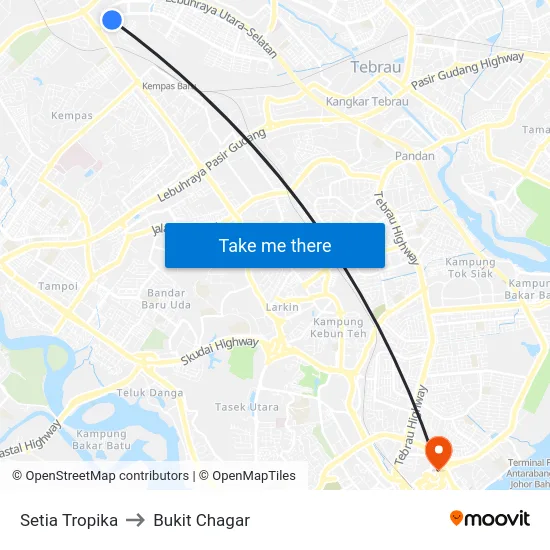 Setia Tropika to Bukit Chagar map