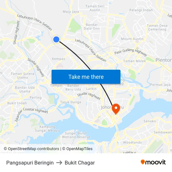 Pangsapuri Beringin to Bukit Chagar map