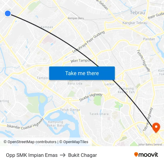 Opp SMK Impian Emas to Bukit Chagar map