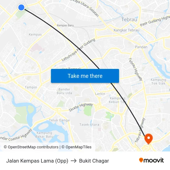 Jalan Kempas Lama (Opp) to Bukit Chagar map