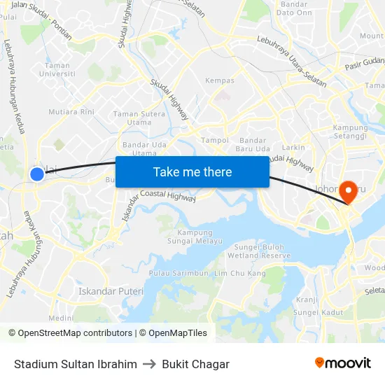 Stadium Sultan Ibrahim to Bukit Chagar map
