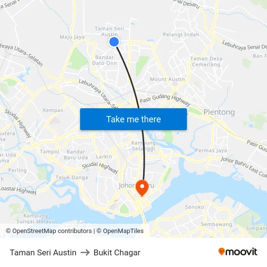Taman Seri Austin to Bukit Chagar map