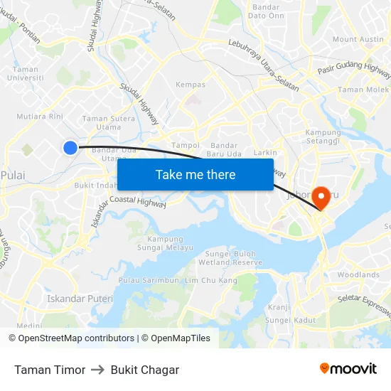 Taman Timor to Bukit Chagar map