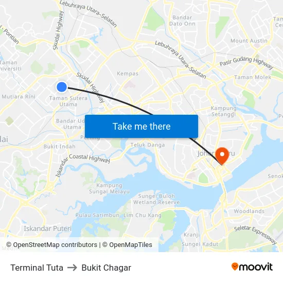Terminal Tuta to Bukit Chagar map