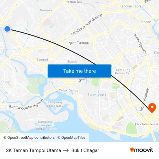 SK Taman Tampoi Utama to Bukit Chagar map