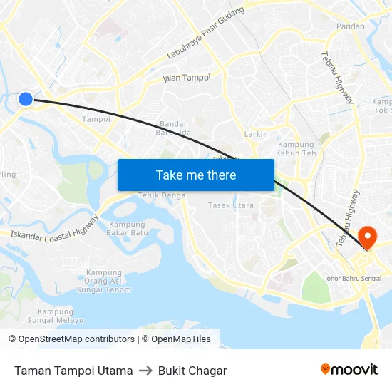Taman Tampoi Utama to Bukit Chagar map