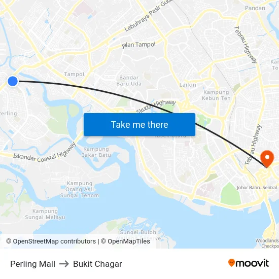 Perling Mall to Bukit Chagar map