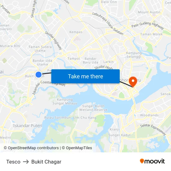 Tesco to Bukit Chagar map
