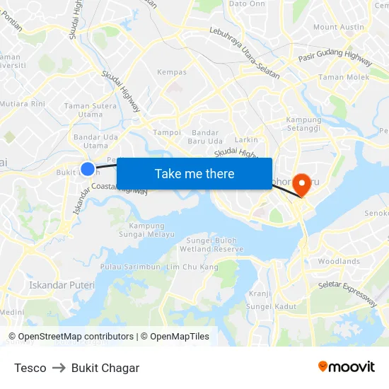 Tesco to Bukit Chagar map