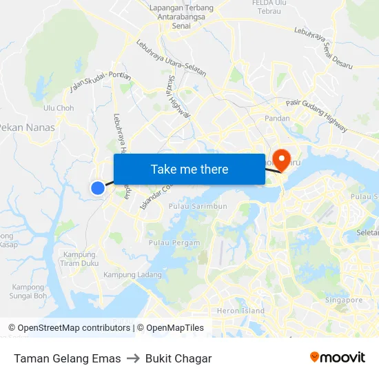 Taman Gelang Emas to Bukit Chagar map
