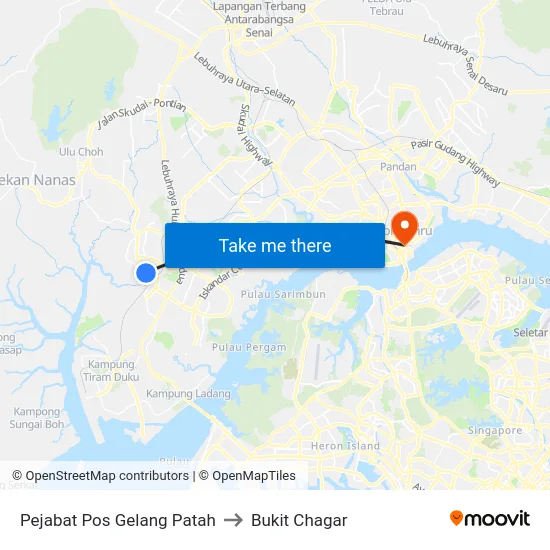 Pejabat Pos Gelang Patah to Bukit Chagar map