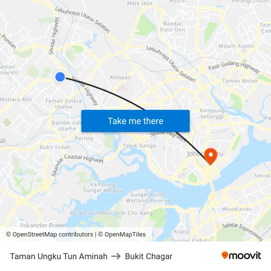 Taman Ungku Tun Aminah to Bukit Chagar map
