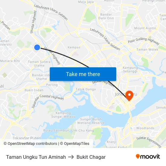 Taman Ungku Tun Aminah to Bukit Chagar map