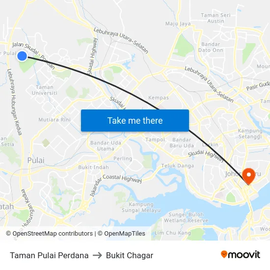 Taman Pulai Perdana to Bukit Chagar map