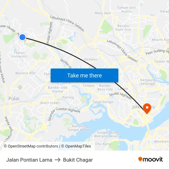 Jalan Pontian Lama to Bukit Chagar map