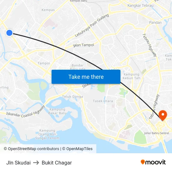 Jln Skudai to Bukit Chagar map