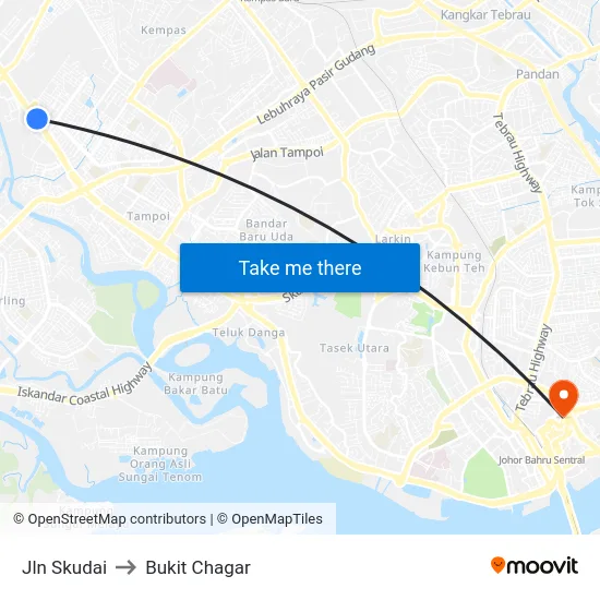 Jln Skudai to Bukit Chagar map