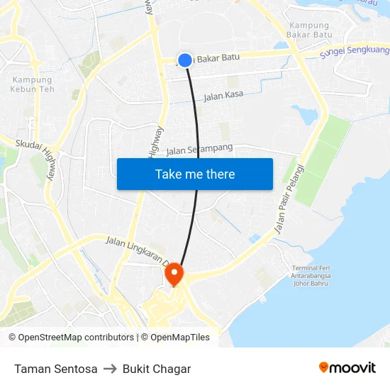 Taman Sentosa to Bukit Chagar map
